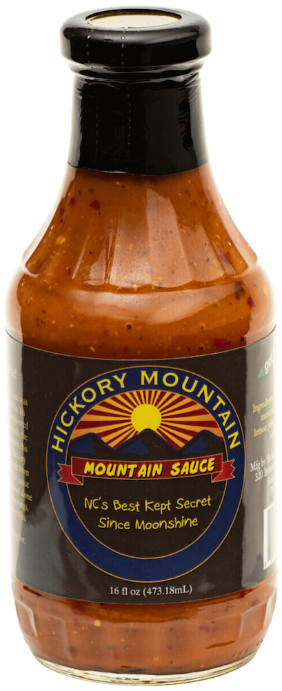 Hickory Mountain Sauce Bottle in hero section of website.