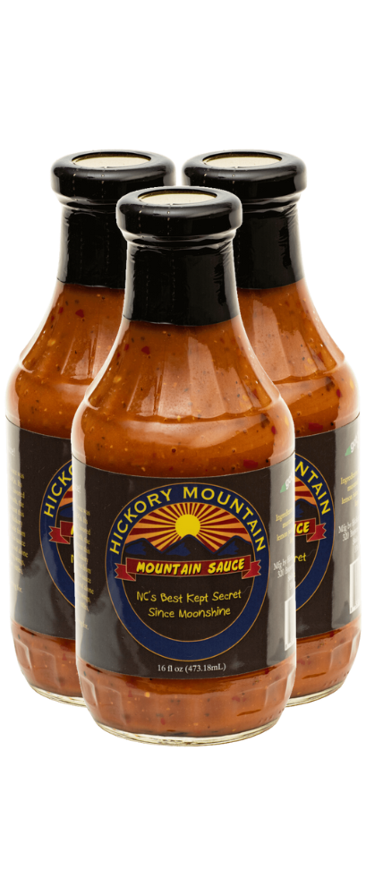 Hickory Mountain Sauce Bottle in hero section of website.